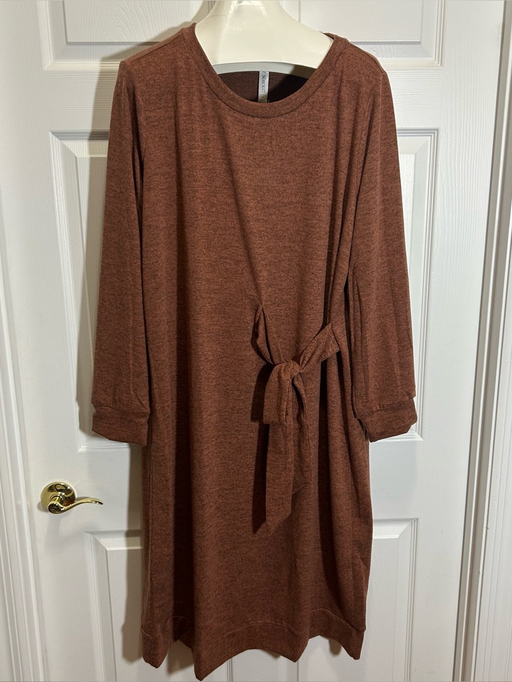 Dear Scarlett Chestnut Brown Long Sleeve Tie-Waist Midi Dress